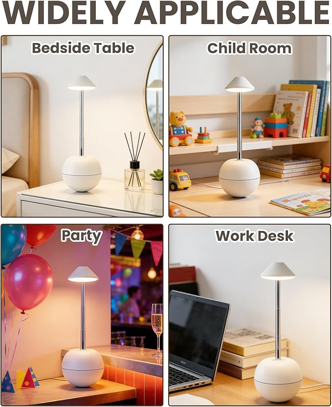 yadoker 2 Pack Cordless Table Lamps Set, Tumbler Touch Bedside Lamps with Remote Control, 2600mAh USB Rechargeable Nightstand Lamp, Dimmable Desktop Light for Home Office, Dining Room (White)