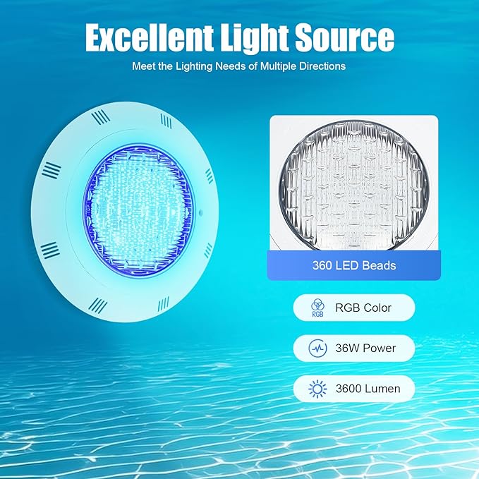 11.6" Submersible Led Light, 12V 36W Color Changing Pond Lights Led Underwater with Remote Controller Inground Pool Light 7Colors + 3Color Change Modes RGB IP68 Waterproof Surface/Wall Mounted