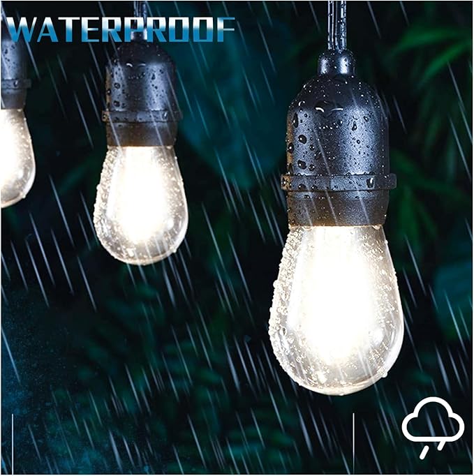LED 5000K Outdoor String Light Bulbs, Waterproof S14 Replacement Bulb, E26 Base, 1W 120V, Daylight, 24-Pack