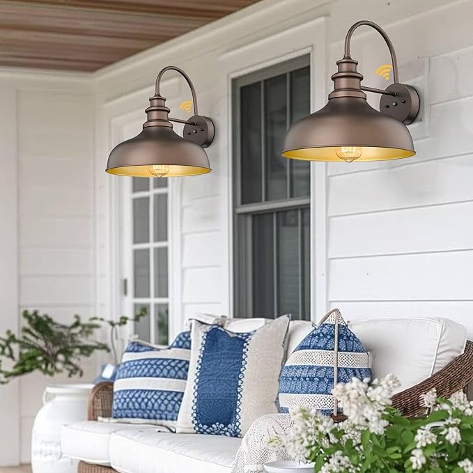 Bestshared Dusk to Dawn Sensor Farmhouse Barn Light, Outdoor Wall Sconce, Outdoor Wall Lantern for Porch, Exterior Light Fixtures Porch Lights (Orb+Gold, 2 Pack)