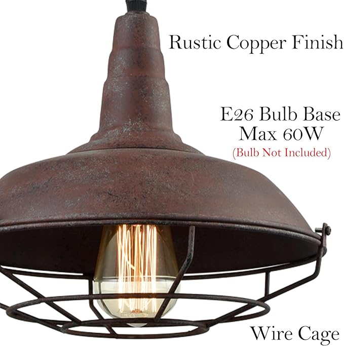 DAYCENT Industrial Plug-in Pendant Light Barn Style Hanging Lamp with Wire Caged Swag Light Fixture for Bedroom Hallway Kitchen Living Room, On/Off Switch