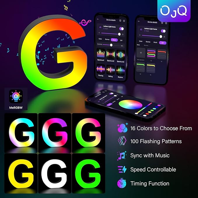 OJQ Light Up Letters LED Letter - Marquee Letters Room Decor Alphabet Letter Music Sync Color Change Colorful - Christmas Birthday Gifts for Girl - Gifts for Men Gaming Equipment Desk Decor