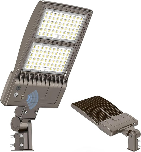 KUKUPPO 450W LED Parking Lot Light Dusk to Dawn 67,500LM, DLC ETL Listed Power Adjustable LED Shoebox Pole Court Light Industrial Outdoor Parking Lighting Slip Fit 5000K IP65 Waterproof 100-277V