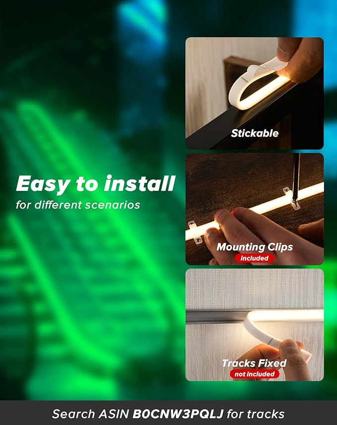 Shine Decor COB LED Rope Light AC 120V, 800lm Ultra Bright, IP65 Waterproof Cold-Resistant ETL Neon Strip, No Driver Tape Lighting for Home Commercial 10x4.5mm, Green, 16.4ft