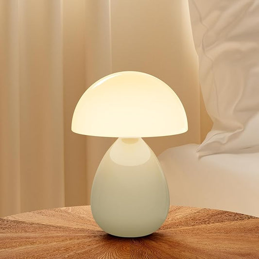 Mushroom Lamp Table Lamp for Bedroom,Ice Crackle Desk Lamp Bedside Small Lamps for Living Room Night Stands,Table Lamps Cute Modern Mid Century Lamps(Cream-Ice Crackle)