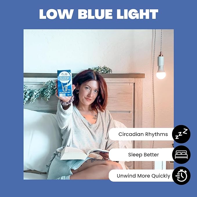 Norb NorbSLEEP Low-Blue Sleep Light Bulb – Melatonin-Boosting Nighttime LED for Restful Sleep – for Babies, Kids, & Adults – 9W A19 Dimmable, Natural Evening Spectrum, White Not Amber (1-Pack)