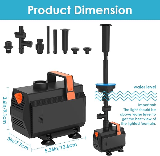 AquaMiracle 880GPH Submersible Pond Fountain Pump with LED Lights, Outdoor Water Fountain Pump for Small Ponds, Gardens, Water Feature, Bird Baths (400-900 Gal)