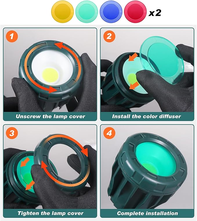 120V Spotlight Outdoor Halloween, 10W LED Spot Light with 4 Extra Lenses (Red Green Blue Yellow), Waterproof Landscape Spotlights for Christmas, Holiday, 5FT Extension Cord