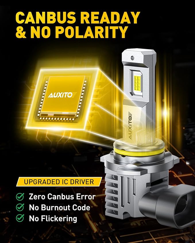 AUXITO 9005 LED Bulbs, 30000LM 900% Brightness 1:1 Mini Size Design Fog Lights, 6500K Cool White，Pack of 2