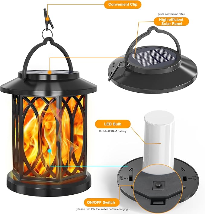 YoungPower Solar Flickering Flame Lantern Outdoor Lights , Waterproof Hanging Solar Lanterns Lights, Solar Powered Lanterns Outdoor for Patio Yard Deck Pathway, 4 Pack