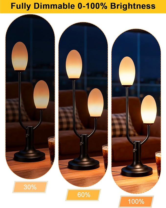 Lightdot Mid Century Modern Table Lamp Vintage Black Dimmable Plug in Small Bedside Lamps with Oval Shade Cute Desk Lamp Nightstand Reading Light for Bedroom Office Living Room