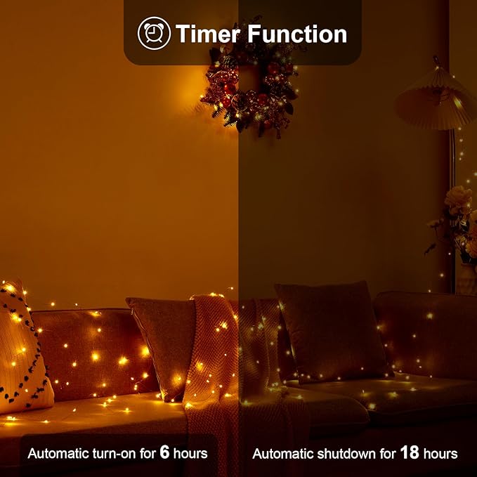 4 Pack 16.4ft Battery Operated String Lights with Timer, Warm White with Synchronized Twinkle Mode, Fairy Lights Battery Powered, 50 LEDs, Idea for Christmas Bedroom Party Wedding