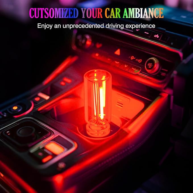 2PCS Car USB Night Light Touch Dimmable LED Filament Lamp, Mini Glass Bottle USB Night Light, Plug-in Ambient Lights Retro Car Atmosphere Lamp for Vehicle Bedroom Hallway Camping Holiday Decor, Red