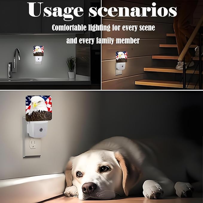 American Bald Eagle Night Light,Plug Into Wall with Dusk to Dawn Light Sensors, Warm Nightlights for Bedroom, Bathroom, Hallway, Kitchen, Gifts Ideal for Boys Girls Women Men