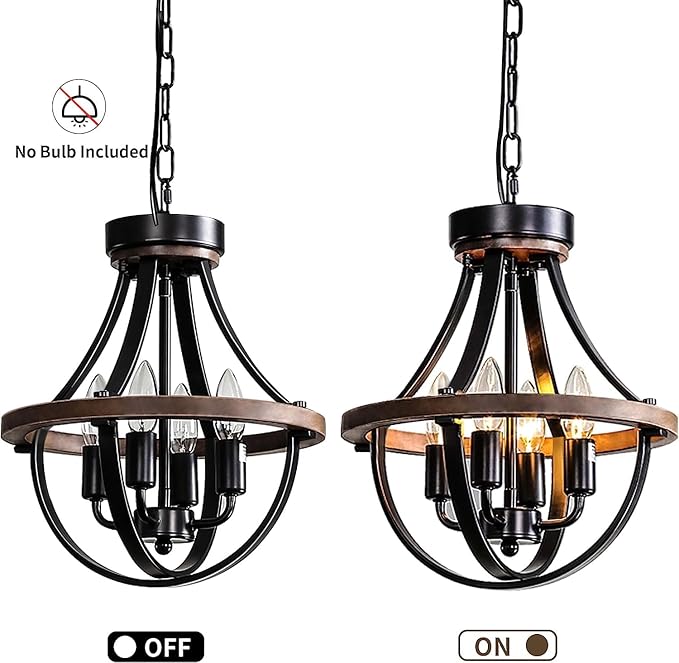Farmhouse Chandelier, Modern Hanging Pendant Lighting, 4-Light Rustic Ceiling Light Fixture, Vintage Chandelier for Hallway Foyer Dining Room Entryway Kitchen Island Bedroom