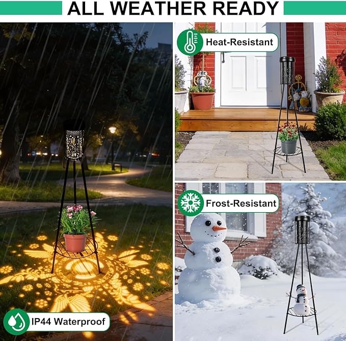 Outdoor Solar Floor Lamps RGB Color-Changing Hummingbird Projection Metal Plant-Stand Garden Light,42.48" Waterproof Decorative Solar Lamp for Patio,Deck,Yard,Porch,Path