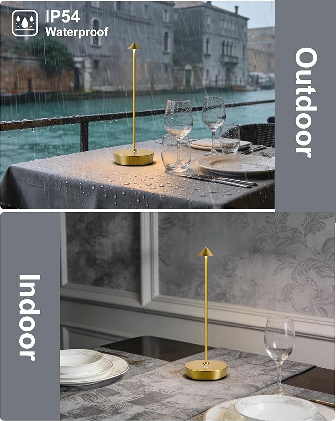 LED Cordless Table Lamp Rechargeable - 6000mAh Battery Operated Waterproof Desk Lamp 3 Color Stepless Dimming Touch Lamps Memory Light for Home Restaurant Dining Outdoor Patio Set of 2 Gold