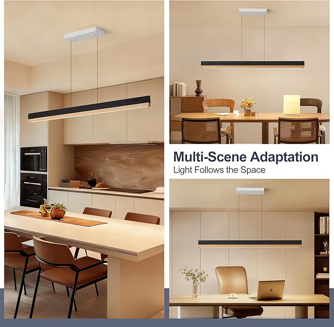 39" Wood Linear Pendant Light, Wood Dining Chandelier with Remote, 24W LED Dimmable Pendant Lights Kitchen Island, Linear Hanging Chandelier for Dining Room, Bar, Pool Table-Natural