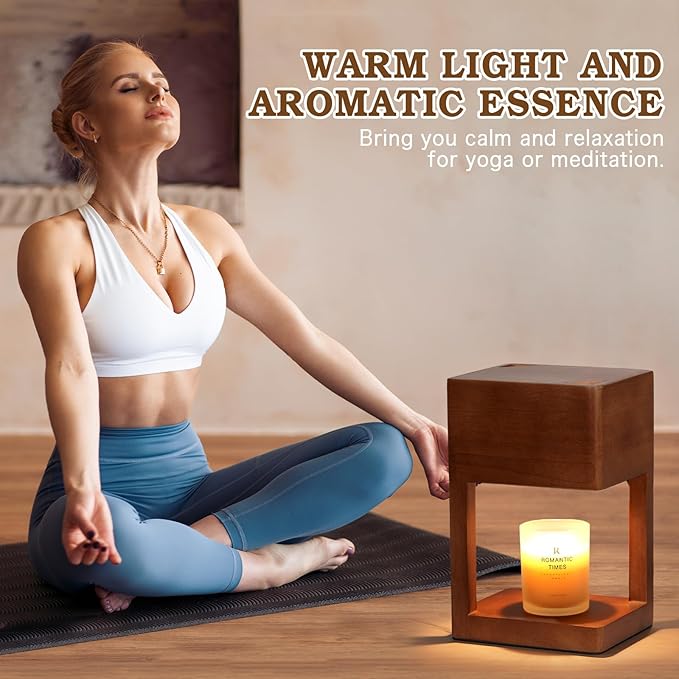 Candle Warmer Lamp Wood with Timer, Dimmable Electric Candle Lamp Warmer for Jar Candles, 2 * 35 Watt Bulb, Birthday Gifts for Women Men, Decorative Wooden Candle Lamp for Bedroom Home Decor