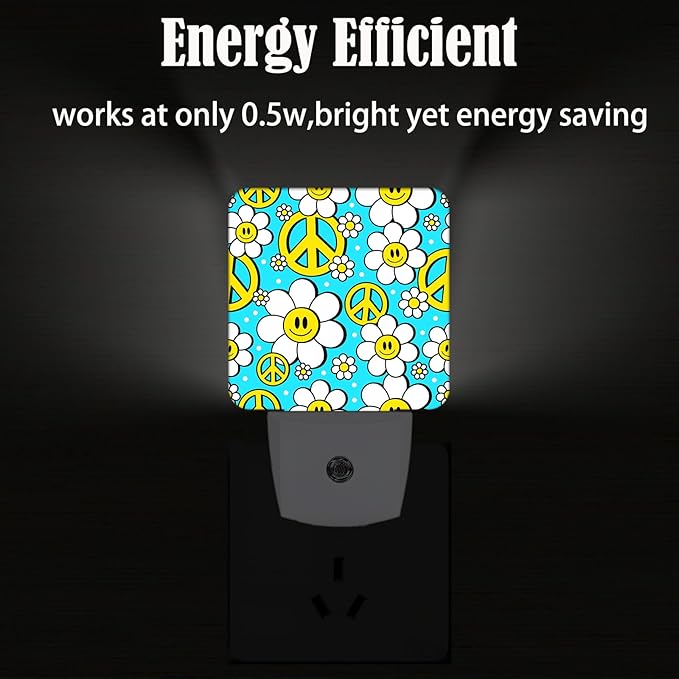 Peace Hippie in Flower Night Light,Plug-in Night Lights with Dusk to Dawn Sensor for Stairway,Hallway,Bedroom Sleep Friendly Ideal for Women/Girls/Boys Gift,0.5w