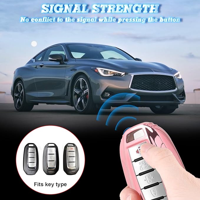 x xotic tech Pink TPU Key Fob Shell Full Cover Case,Compatible with Infiniti Q50 Q60 QX50 QX55 QX60 Smart Keyless Entry Key