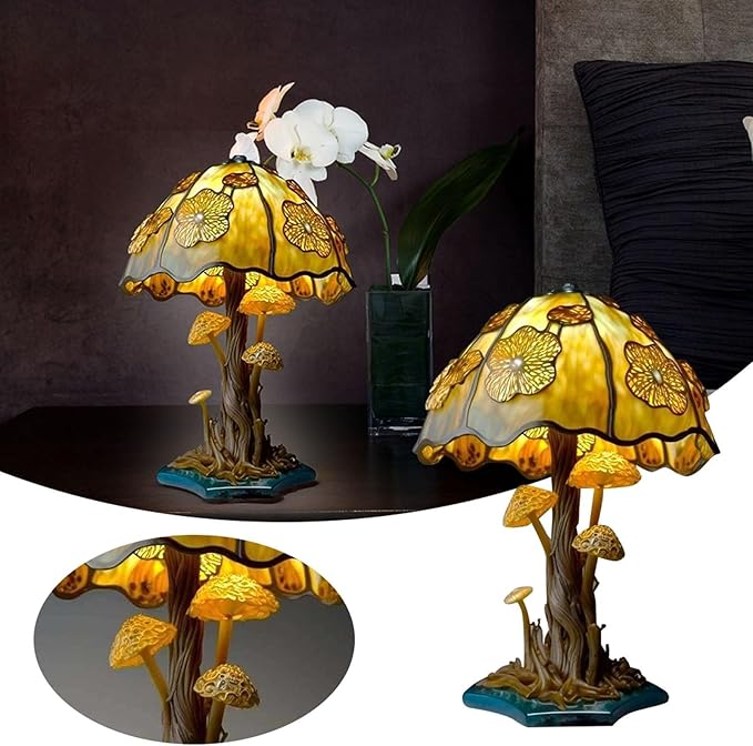 Mmoneyake Stained Plant Series Table Lamp, Vintage Bedside Table Lamp Decorative Desk Lamps, Desk Lamps Decorative Lamp for Bedroom Living