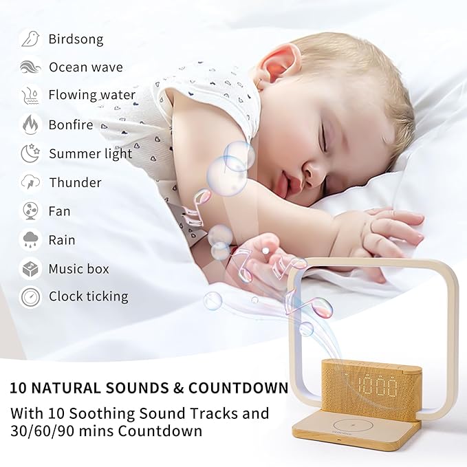 Sunrise Alarm Clock with Wireless Charging Desk Touch Lamp 3 Level Dimmable Wake-up Light Bedside Lamps for Bedroom Living Room,Sunrise Lamp with 10 Natural White Noise Sound 30/60/90 Mins countdown