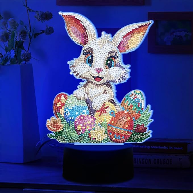 Easter Bunny Eggs Diamond Art Painting Night Light,Diamond Art Painting Kits Desktop Touch Lamp Ornaments for Tabletop Decor Diamond Art Accessories for Adult Beginner Bedrooms Living Room