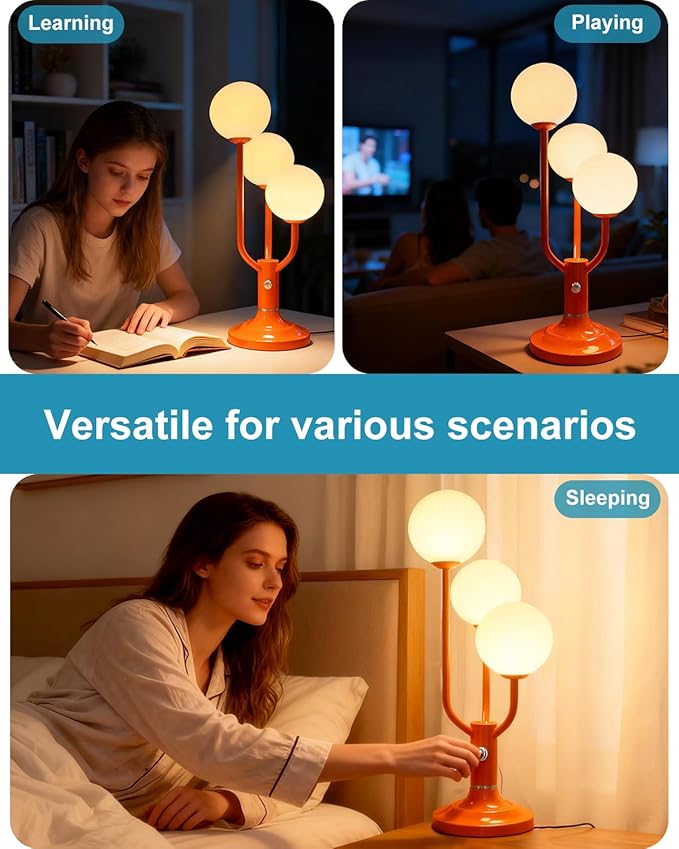 Lightdot Modern Orange Table Lamp for Bedroom, Mid Century Desk Lamp with Globe Lampshade 3000K Warmwhite Dimmable Nightstand Lamp for Living Room Bedside End Table(G9 Bulb Included)