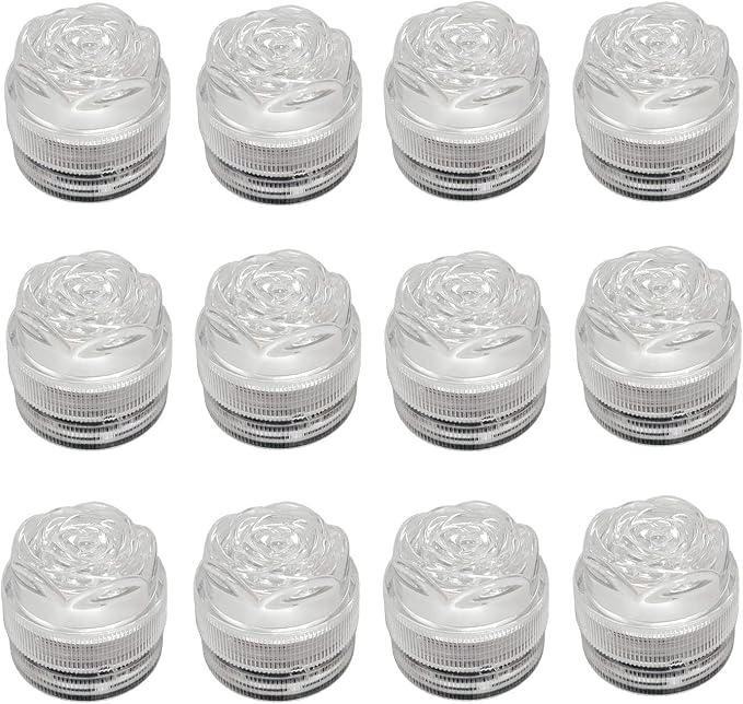 Bright LED Battery Operated Flameless Tea Light, Submersible Tea Candle Waterproof Decorations Underwater Vase Light for Party & Wedding, Pack of 12 (Rose Green)