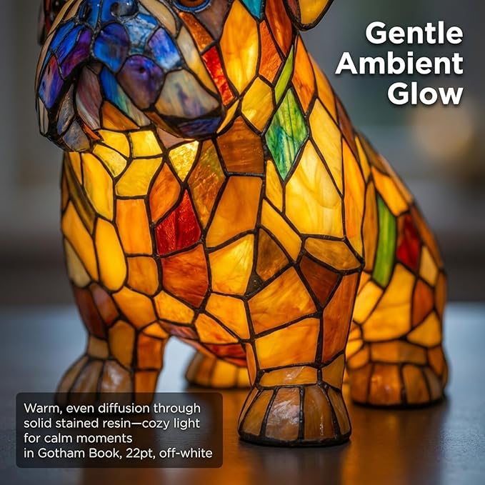 Rainbow Puppy Lamp Stained Glass Dog Night Light 3D Retro Stained Resin Rainbow Pup Lights Charge Powered Table Lamp Puppy Glow Lamps for Home Bedroom Desk (H)