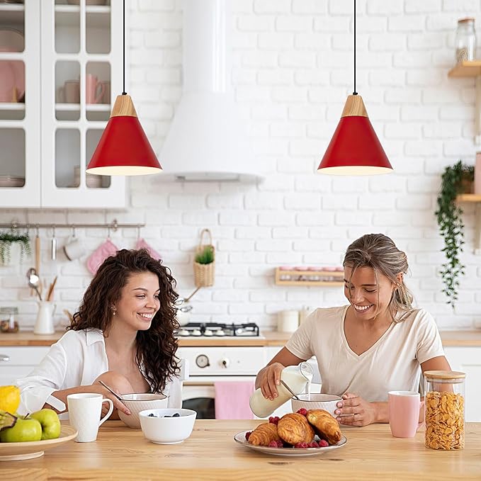 Red Plug in Pendant Light, 2 Pack 9.4inch Hanging Lights with Plug in Cord 14.7 ft, Hanging Pendant Light, Hanging Lamp Plug in for Bedroom Living Room Kitchen Island