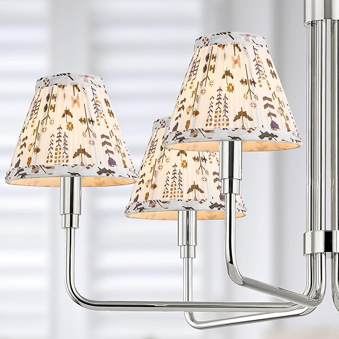 Chandelier Shades Set of 6,Mini Lamp Shade 3" Top x 6" Bottom x5" Slant,Small Lamp Shades Clip On Bulb,Pleated Chandelier Lamp Shades,Fabric Lampshades That Attach to The Bulb(White Floral)
