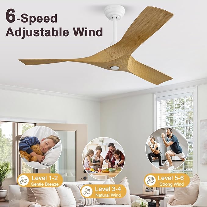 CACI Mall Ceiling Fan No Light, 52 inch Low Profile Flush Mount Modern Ceiling Fan with Remote Control and Reversible DC Motor, for Bedroom Living Room Patio Indoor Outdoor