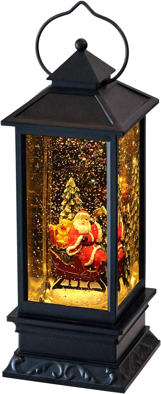 DRomance Santa Music Snow Globe Lantern with Timer Battery Operated & USB Powered Lighted Singing Snow Globe Lamp Spinning Water Swirling Glitters Christmas Decor 4" x 4" x 12"