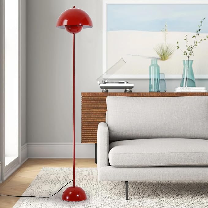 COSYLUX Modern Floor Lamp for Living Room, Industrial Tall Standing Lamp for Bedroom, Metal Shade Reflecting Light Reading Floor Lamp for Office, Nursery Room, Corner(Dark Red)