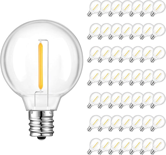 50 Pack G40 LED Replacement Bulbs, Shatterproof 1 Watt E12 LED Bulb for Outdoor Patio Garden Vintage String Lights, 2200K Warm White, Dimmable