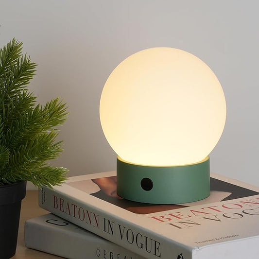 Small Cute Cordless Table Lamp Rechargeable, Battery Operated Shower Lamp Waterproof, Touch Dimmable Globe Ambient Light for Outdoor/Bedside/Patio/Dining (Green)