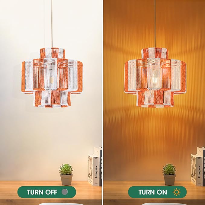 Rattan Pendant Light Fixture,Boho Light Chandelier for Dinning Room,13.3'‘ Woven Hanging Light Boho Pendant Lights 3-Tier Basket Light for Kitchen Island Hallway Nursery Bedroom