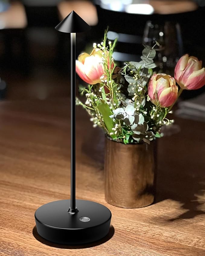 Cordless Table Lamps Rechargeable, 6000mAh Battery Operated LED Desk Lamp Outdoor Waterproof Portable Touch Dimmable Table Light for Patio Restaurant Dining Home Set of 2 Black