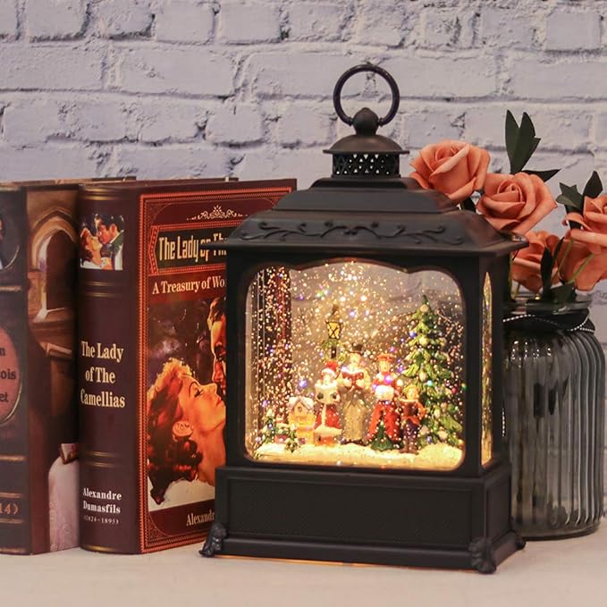 Eldnacele Musical Snow Globe Lantern with Timer, Lighted USB/Battery Operated Swirling Singing Water Glittering Lantern, Snow Globes for Adults and Kids Christmas Decoration- Carolers