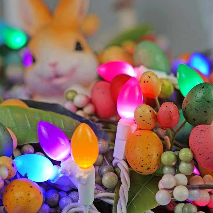 BOHON Easter Decorations, Easter Lights String Plug in, 50 LED 17FT Multi Color Christmas Lights, White Wire Fairy Lights for The Home Outdoor Bedroom Patio Wreath Window Tree Garland Decor