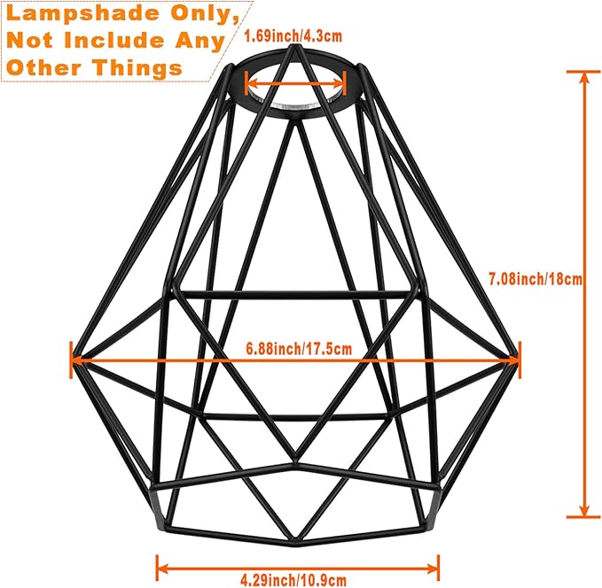 EE Eleven Master Lighting Metal Cage Lampshade for Pendant Light Cord Kit Vintage Lamp Holders Hanging Lighting Cord Fixture Farmhouse Bedroom Dining Room Decoration (1 Pack/Diamond Shape)
