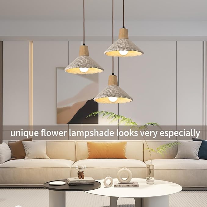 Pendant Lights Kitchen Island Wabi Sabi Lamp Flower Shaped Chandelier,Nordic Concrete Pendants Lamp, 15W Japanese Style Kitchen Hanging Lights with Adjustable Cord for Dining Room,Bedside,Hallway