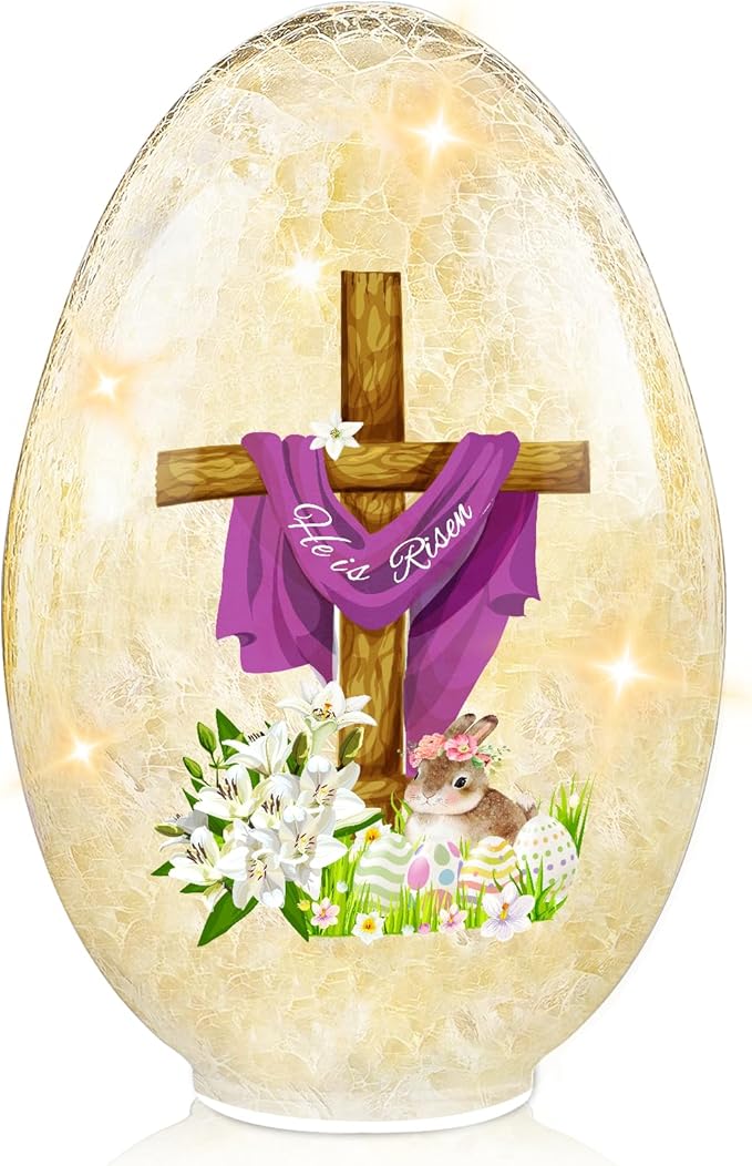 Easter Egg Light Decorations, 8.27'' Balls Crackle Glass Tabletop Decor He is Risen Night Light Spheres Decorative Balls Glass Orb Table Lamps Festive Home Accent