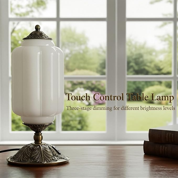 Vintage Touch Bedside Table Lamp, Elegant Milk White Glass Desk Lamp 3 Way Dimmable with USB C+A Charging Ports - Bedroom Nightstand & Living Room Essential (Vintage White, 6.5)