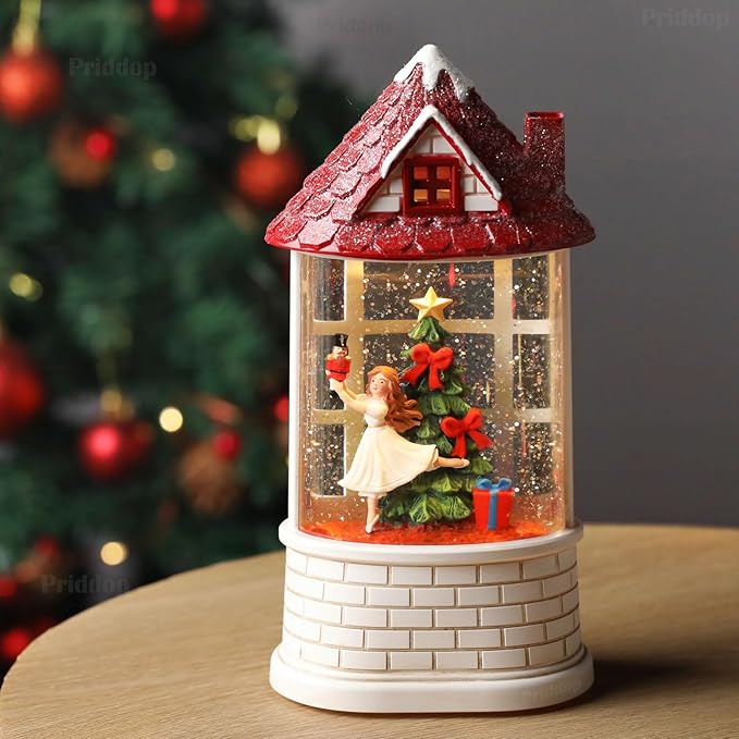 Nutcracker Ballerina Snow Globe Christmas Snow Globe with Clara and Nutcracker Ballet in Castle, Musical Tabletop Christmas Decorations Decor with Swirling Glitter, USB or Battery Powered