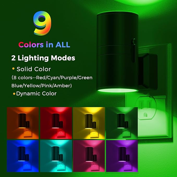 L LOHAS LED Night Light with Remote, Night Lights Plug into Wall, RGB Color Changing Nightlight with Light Sensor, Nightlights for Kids Gifts Halloween Christmas Party Hallway Bedroom Kids Room,1 Pack