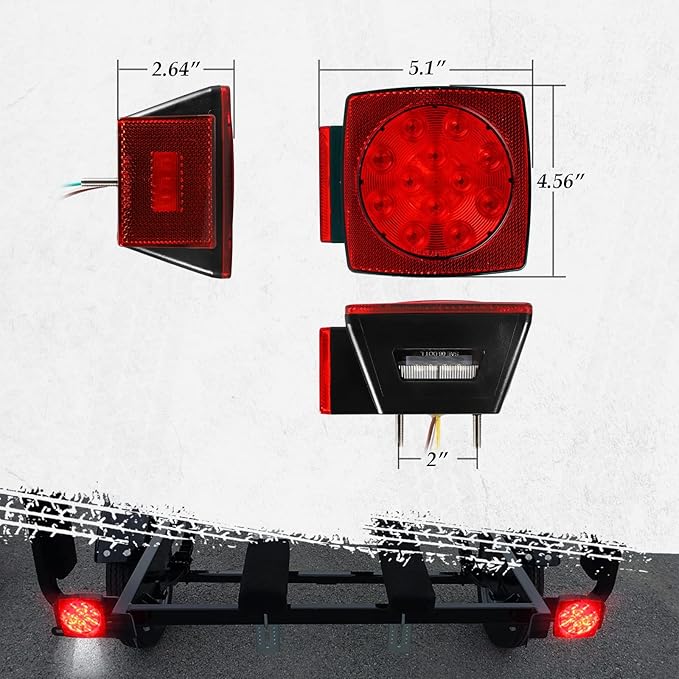 Partsam 12V Submersible Square Led Trailer Light,Red White LED Stop Turn Tail License Brake Running Light Lamp for Trailers Under 80" Boat Trailer Truck Marine Camper RV Snowmobile,IP68,DOT Compliant