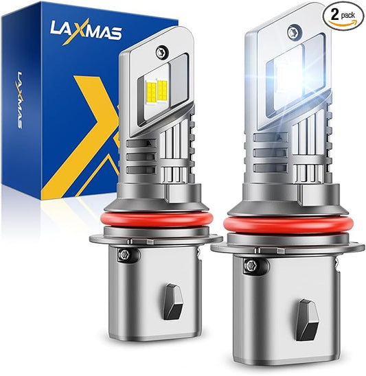 Laxmas 32000LM 9007 Bulbs, 6500K Cool White 9007 Fog Lights with 15000RPM Cooling Fan, wireless, IP67 Waterproof, Plug-N-Play, Pack of 2